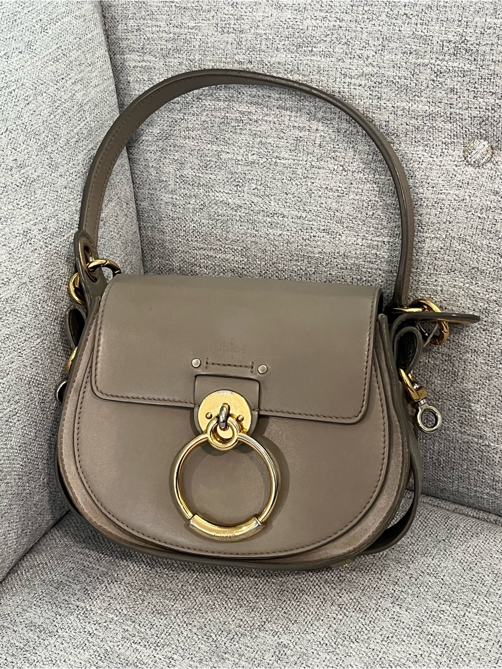 Chloe Tess Small Motty Grey Leather & Suede Crossbody Designer Bag Luxury